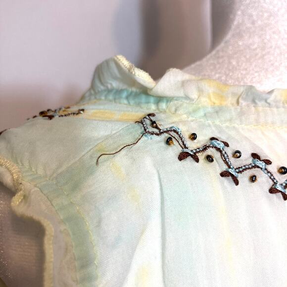 Vintage Y2K Tokyo Denim Bank Yellow Silk Hippie Embroidery Bead Tank Blouse Top - Picture 10 of 12